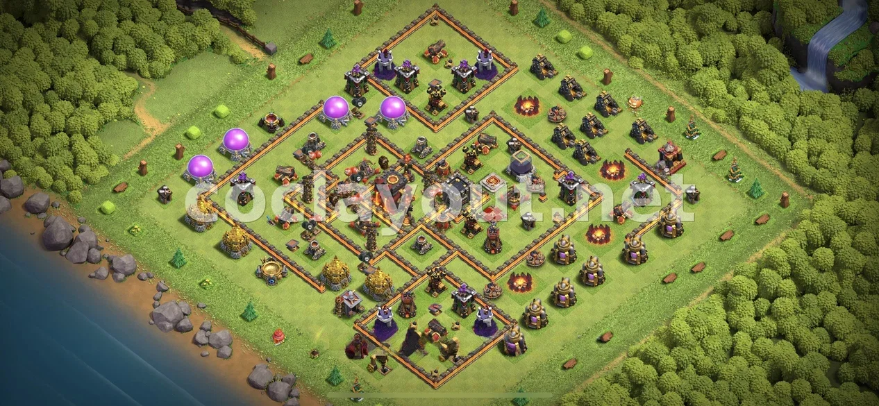 Base Hybride Efficace pour TH10 dans Clash of Clans – aperçu du plan TH10