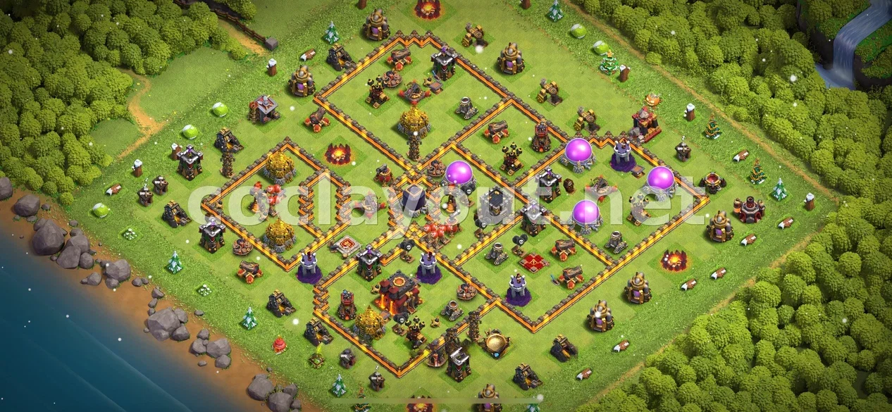 Base de Farming TH10 per Protegir Recursos – previsualització del disseny TH10