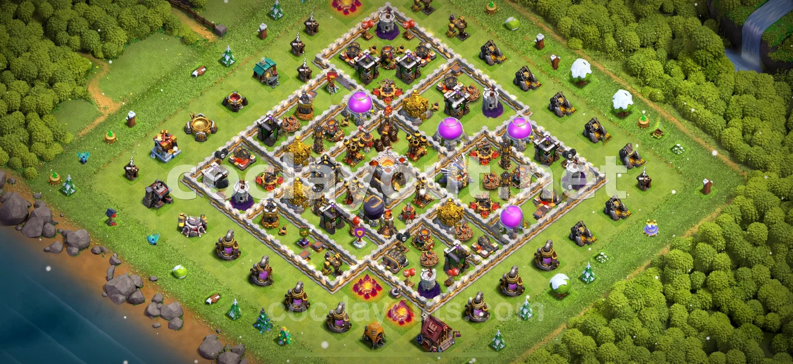 通过 TH11 混合阵型增强防御力 – TH11 布局预览
