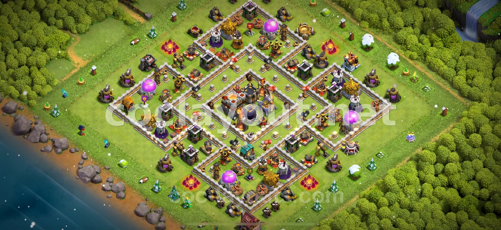 提升防御力的 TH11 混合阵型 – TH11 布局预览