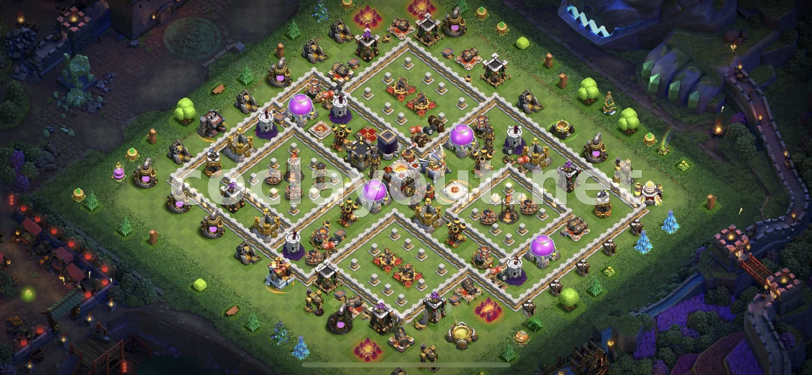 高效的TH11混合阵型布局以保护奖杯与资源 – TH11 布局预览