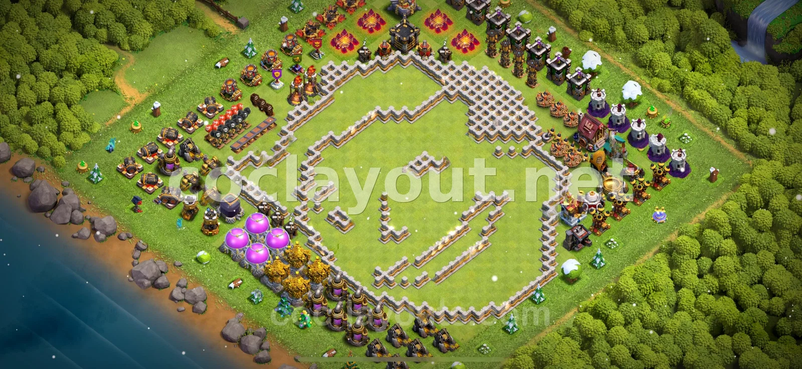 TH11混合阵型布局：平衡保护奖杯与资源的高效防御 – TH11 布局预览