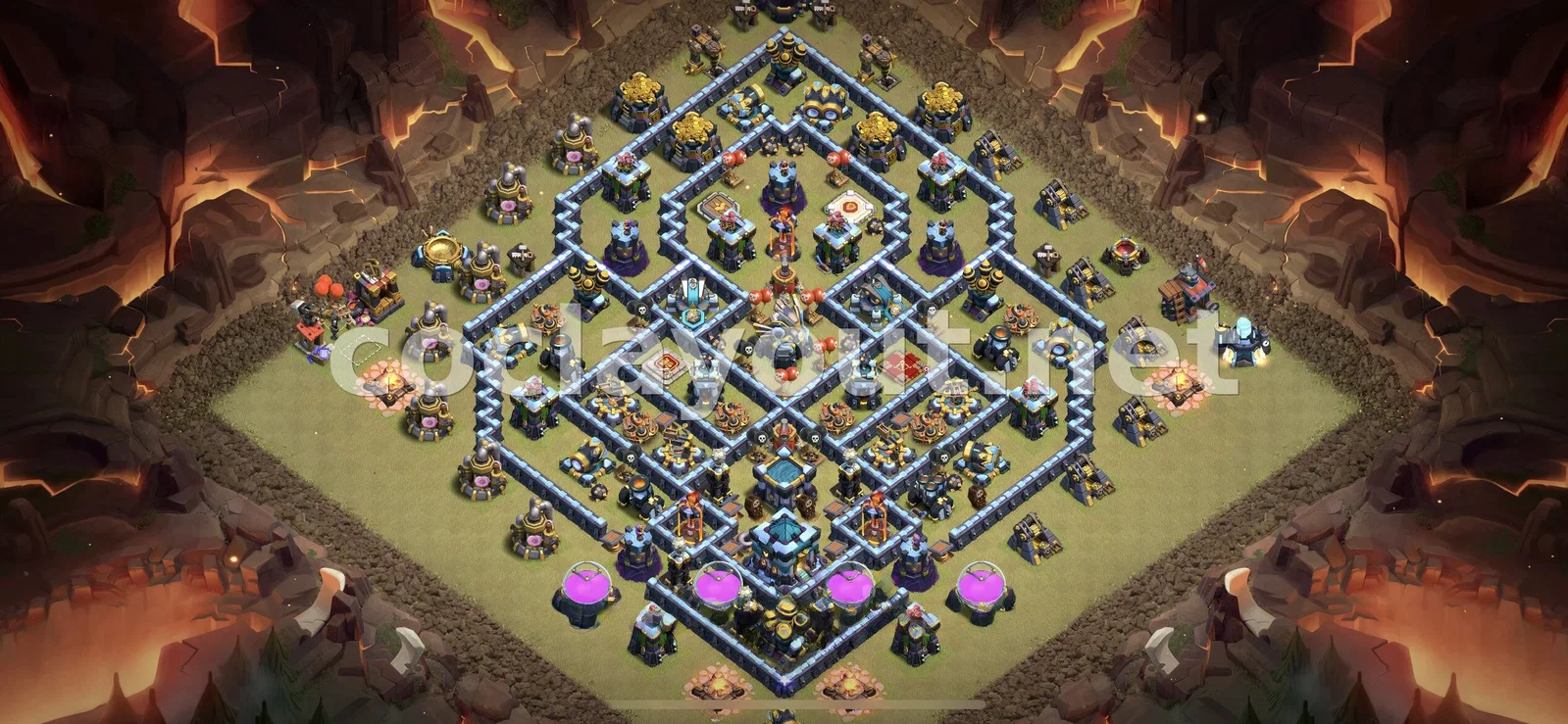 Diseño de Guerra TH13 para Guerras de Clanes – vista previa del diseño TH13