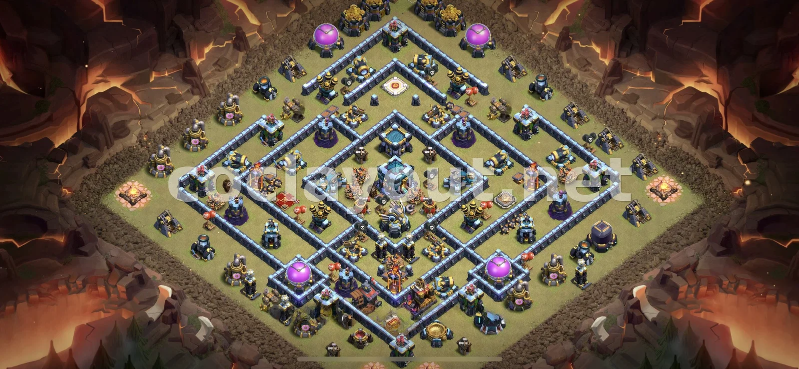 Diseño de Guerra TH13 para Guerra de Clanes – vista previa del diseño TH13