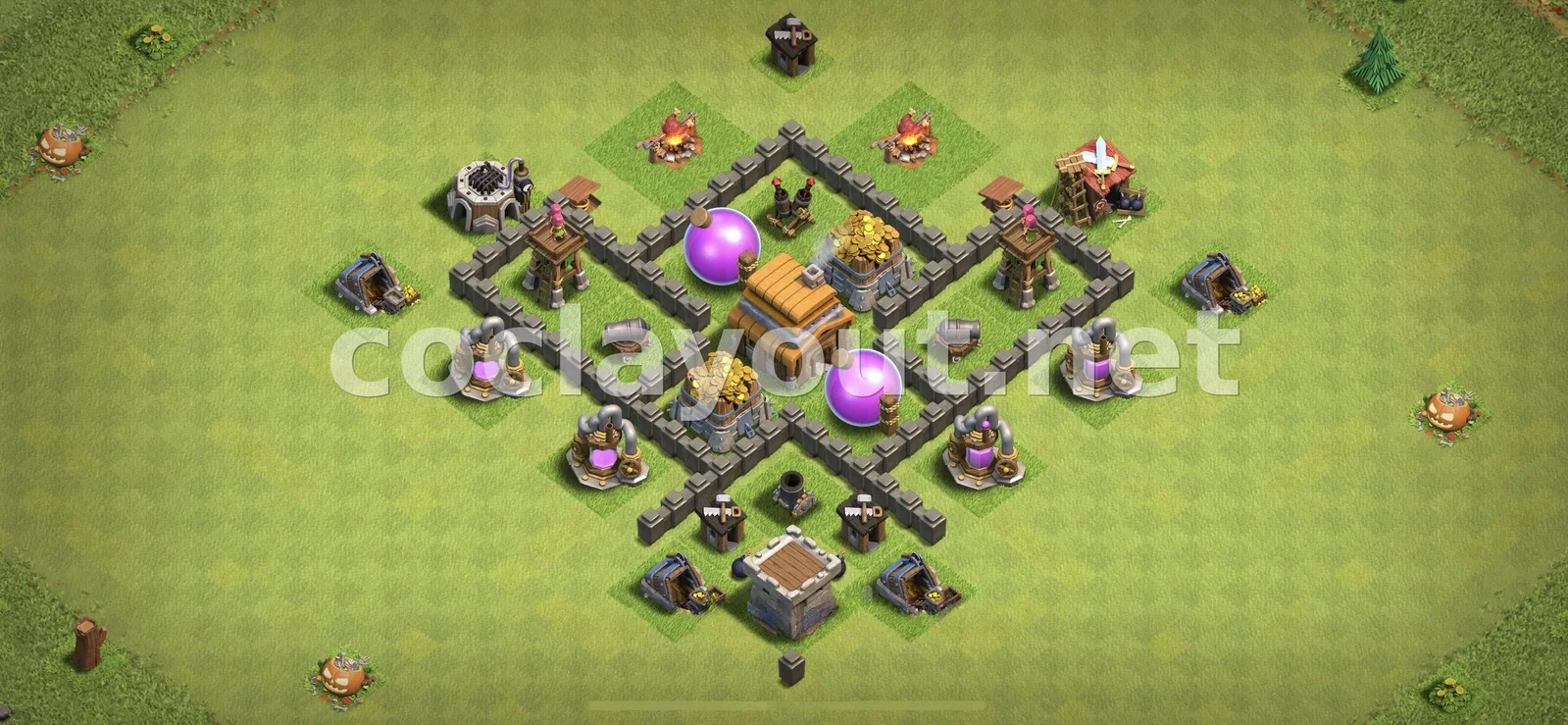 Base de Farming TH4 Eficient – previsualització del disseny TH4