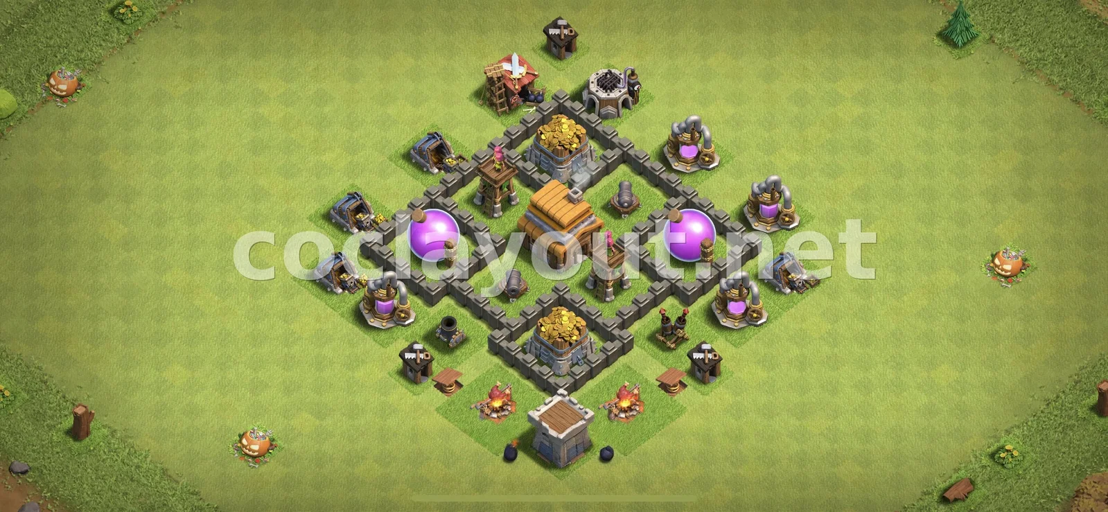 TH4 Base de Farming per Protegir Recursos – previsualització del disseny TH4