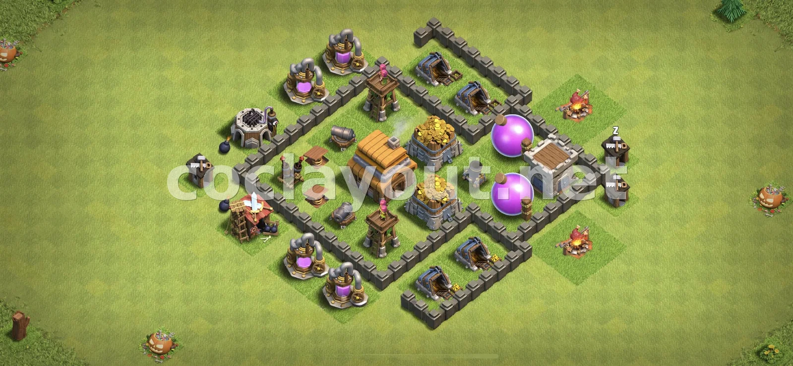Disseny de Base de Farming TH4 Efectiu – previsualització del disseny TH4