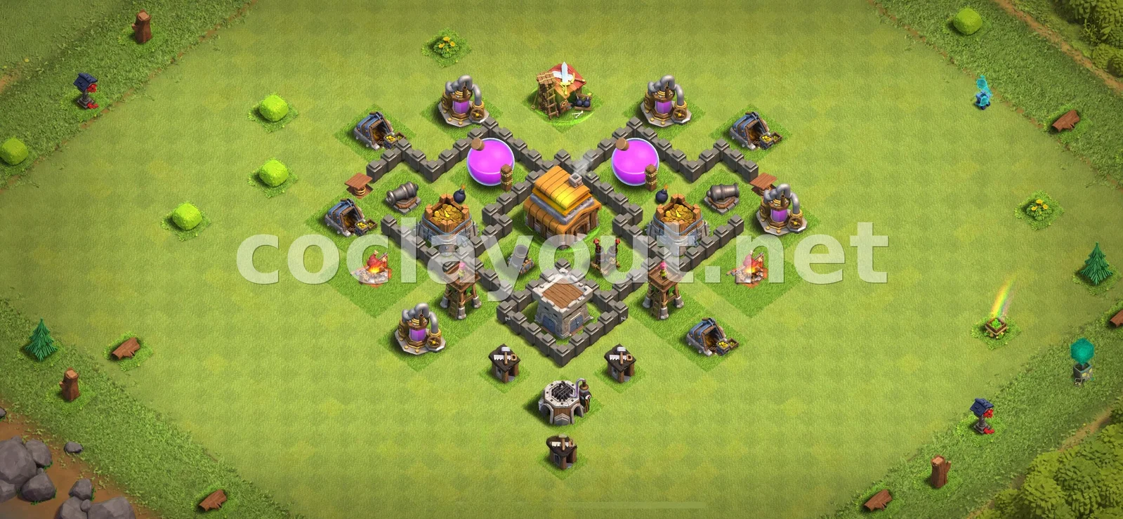 Protege els Teus Recursos amb Base de Farming TH4 – previsualització del disseny TH4