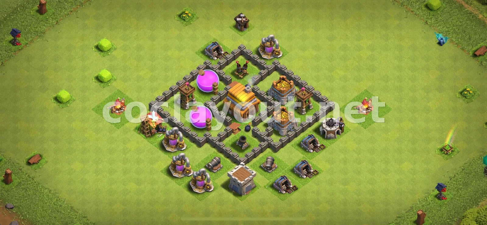 Protegeix els teus Recursos amb Base de Farming TH4 – previsualització del disseny TH4