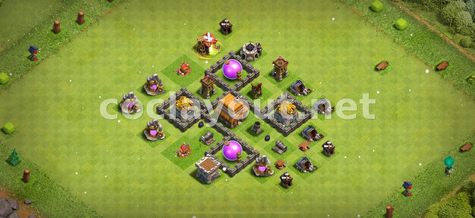 Protegeix els teus recursos amb la base de farming TH4 – previsualització del disseny TH4
