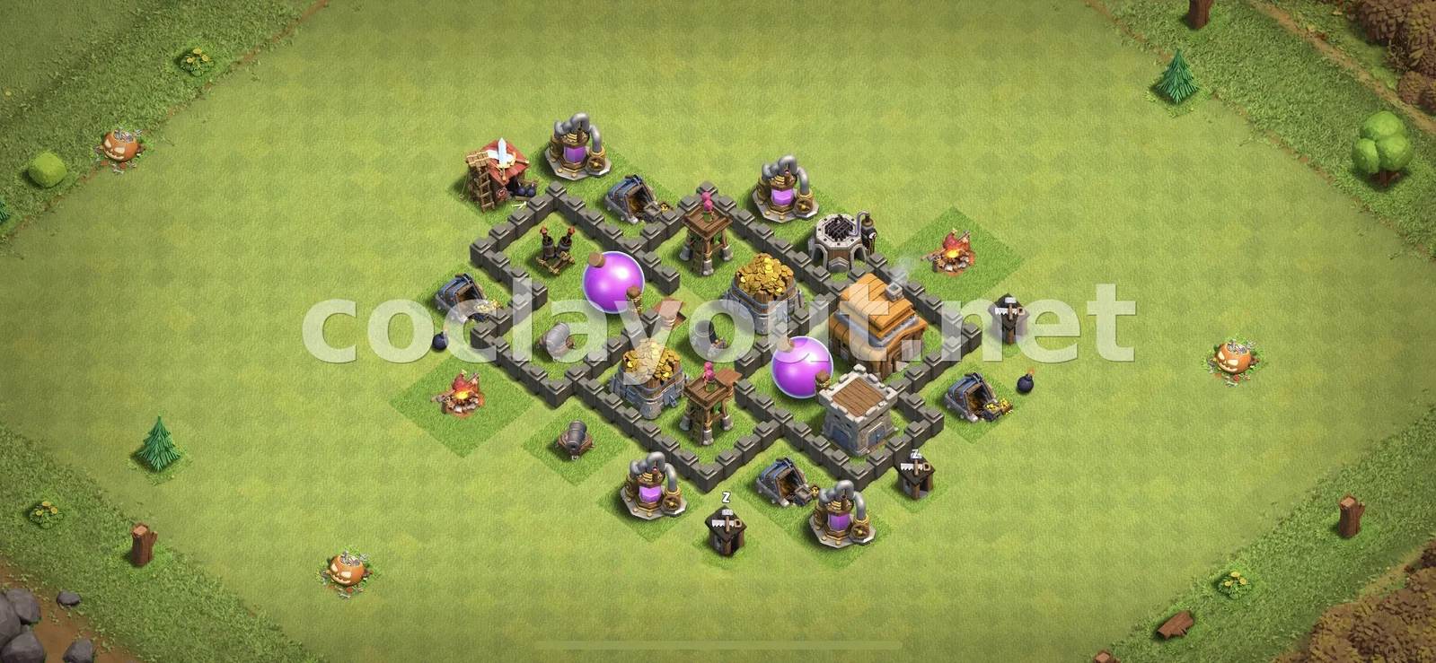 Protege tus recursos con diseño de farming TH4 – vista previa del diseño TH4