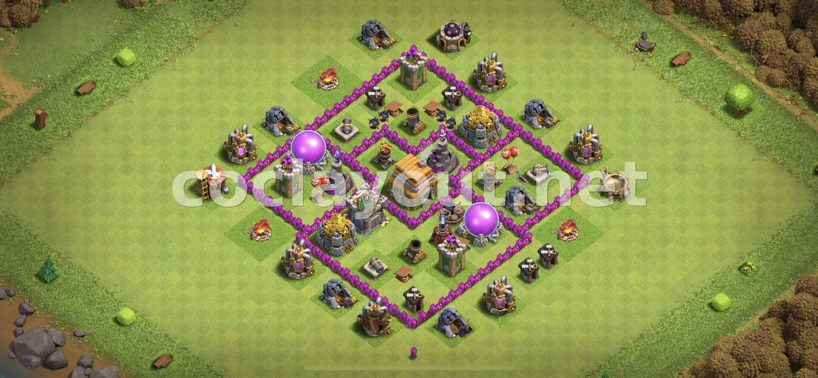 Plan de village base hybride TH6 pour ressources et trophées – aperçu du plan TH6