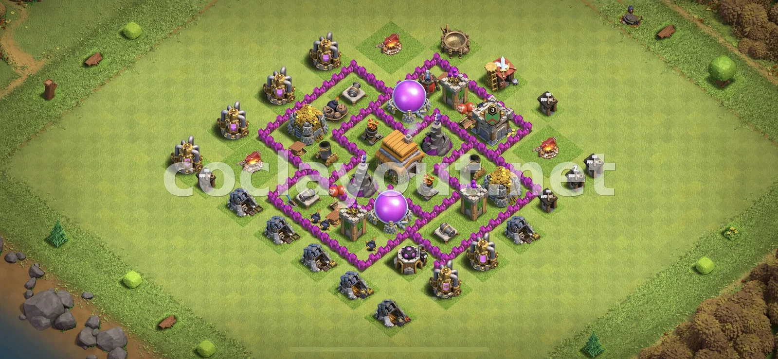Base hybride TH6 pour protéger vos trophées et ressources – aperçu du plan TH6