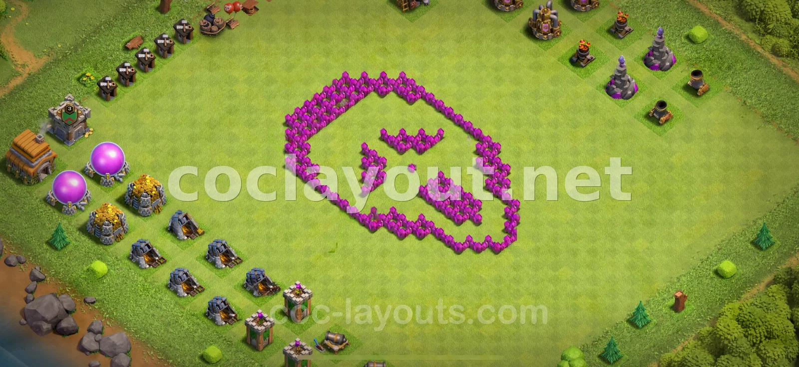 Защитная гибридная база TH6 для ресурсов и кубков – превью расстановки TH6