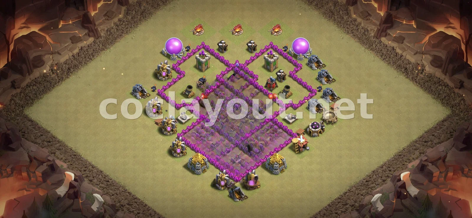 أفضل قاعدة حرب TH6 للانتصار في العشائر – معاينة تصميم TH6