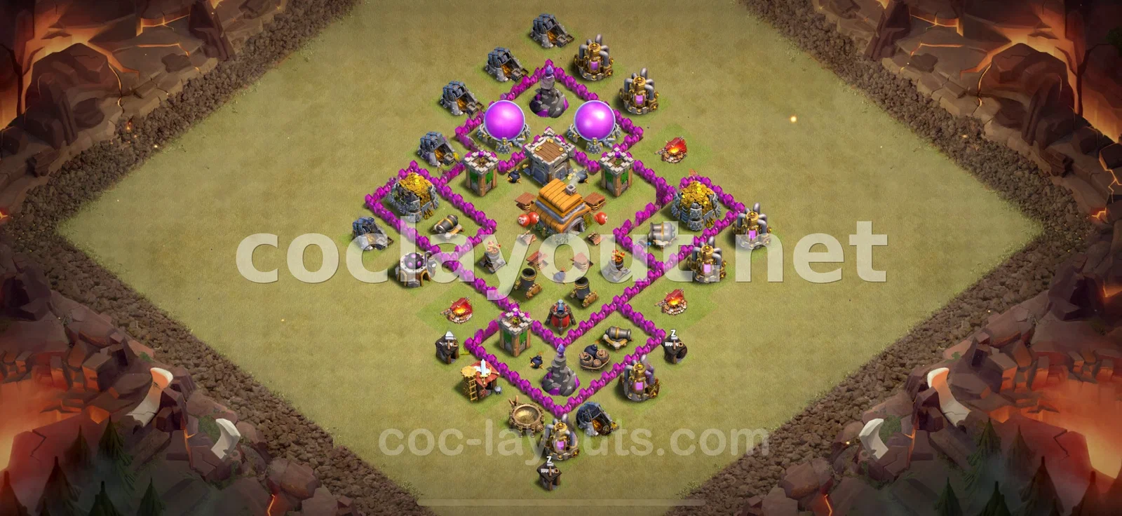 Strategic TH6 War Base Layout for Clash of Clans – TH6 layout preview