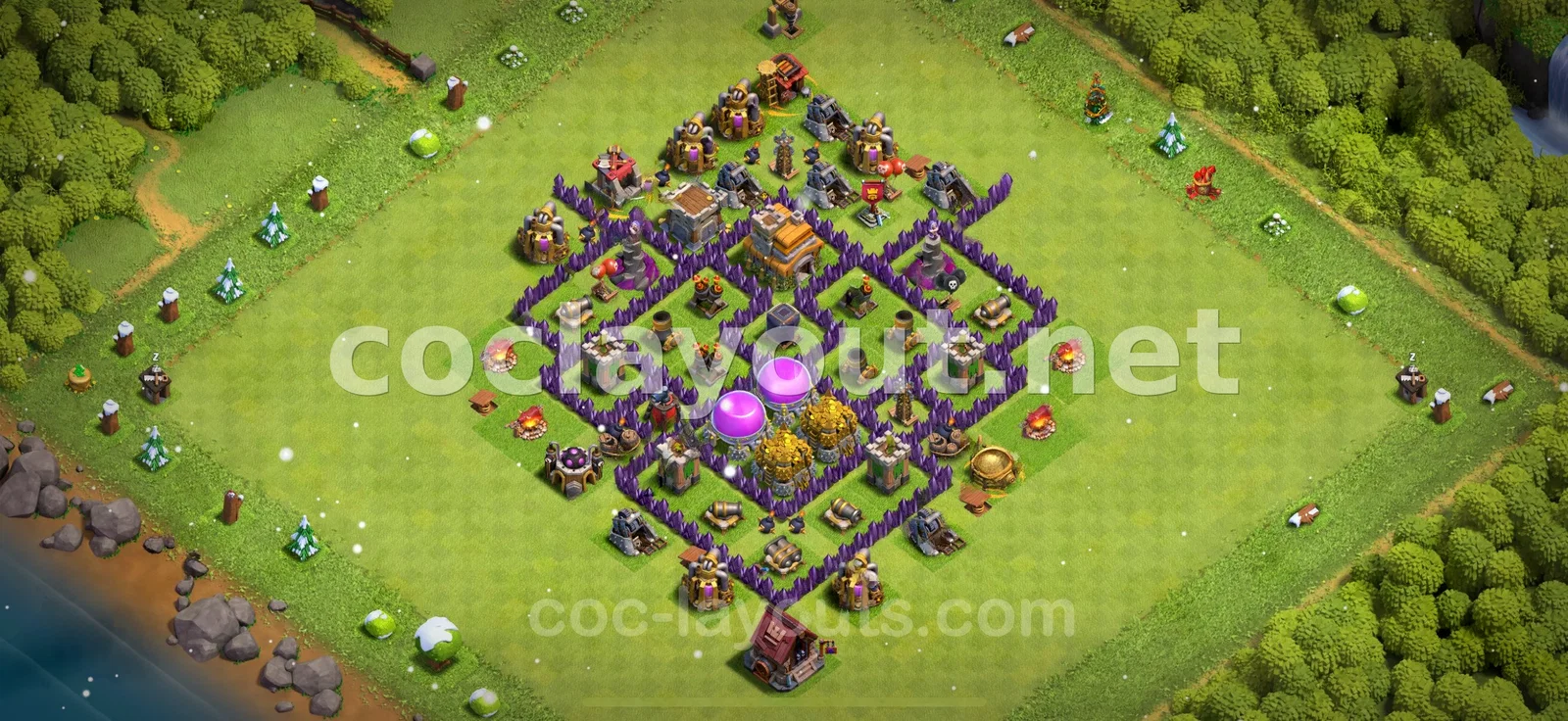 قم بتعزيز قريتك مع قاعدة هجينة TH7 – معاينة تصميم TH7