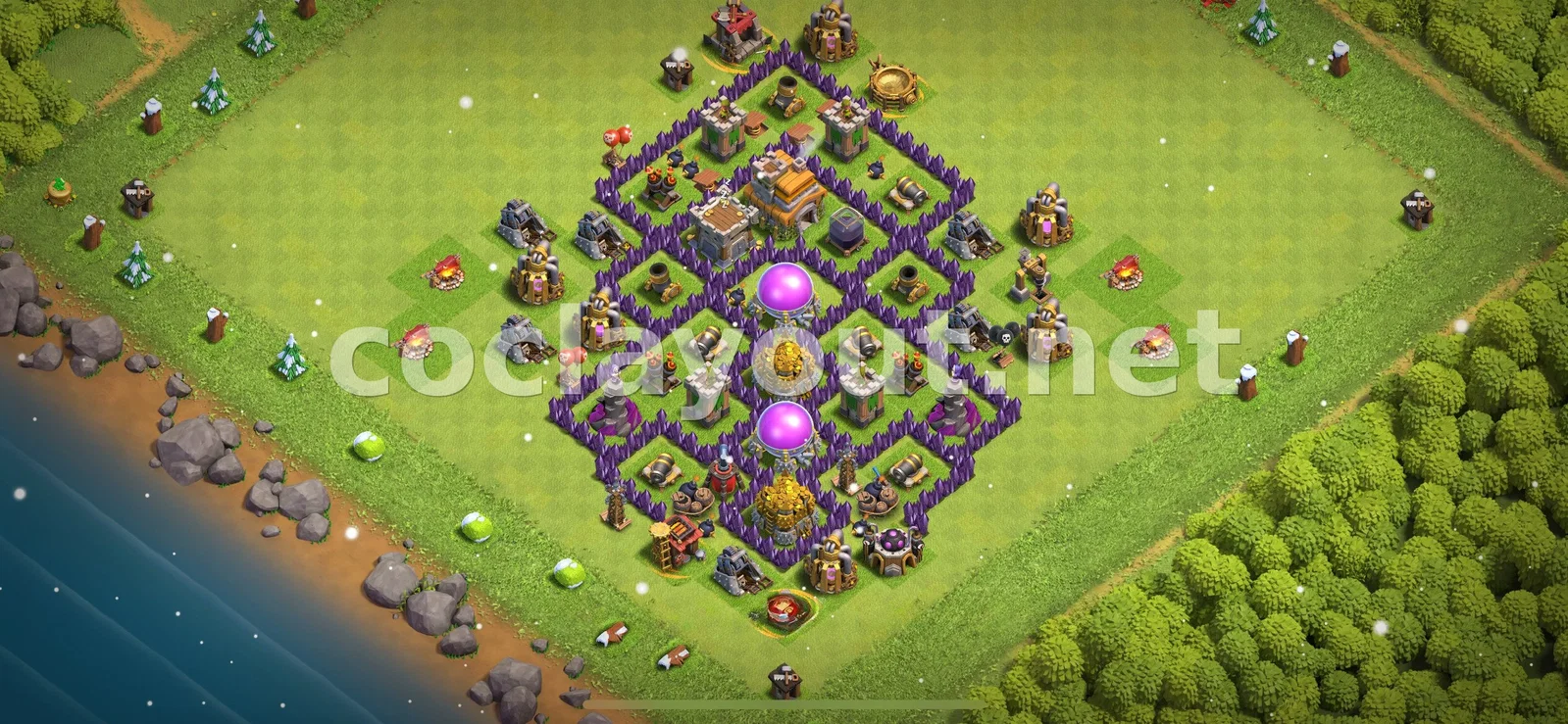 Защитная база для фарма ресурсов ТХ 7 – превью расстановки TH7