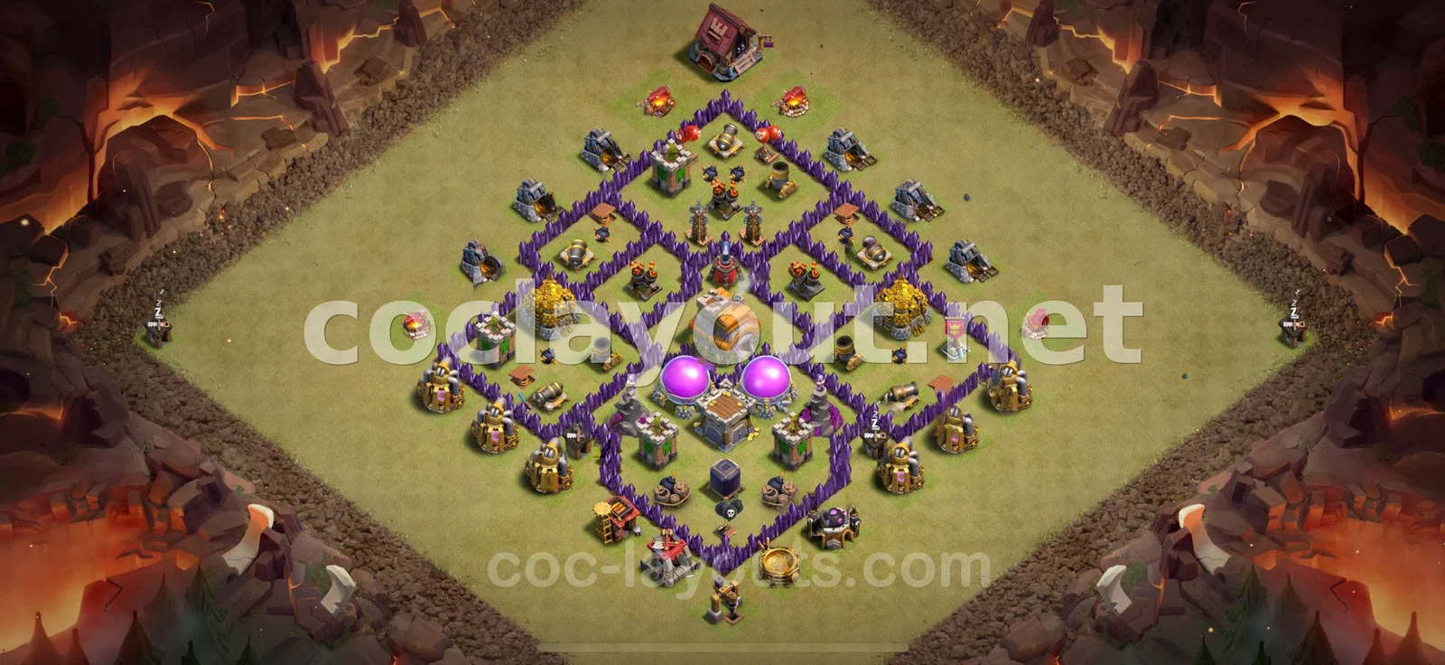 Disseny de base de guerra TH7 efectiu per Clash of Clans – previsualització del disseny TH7