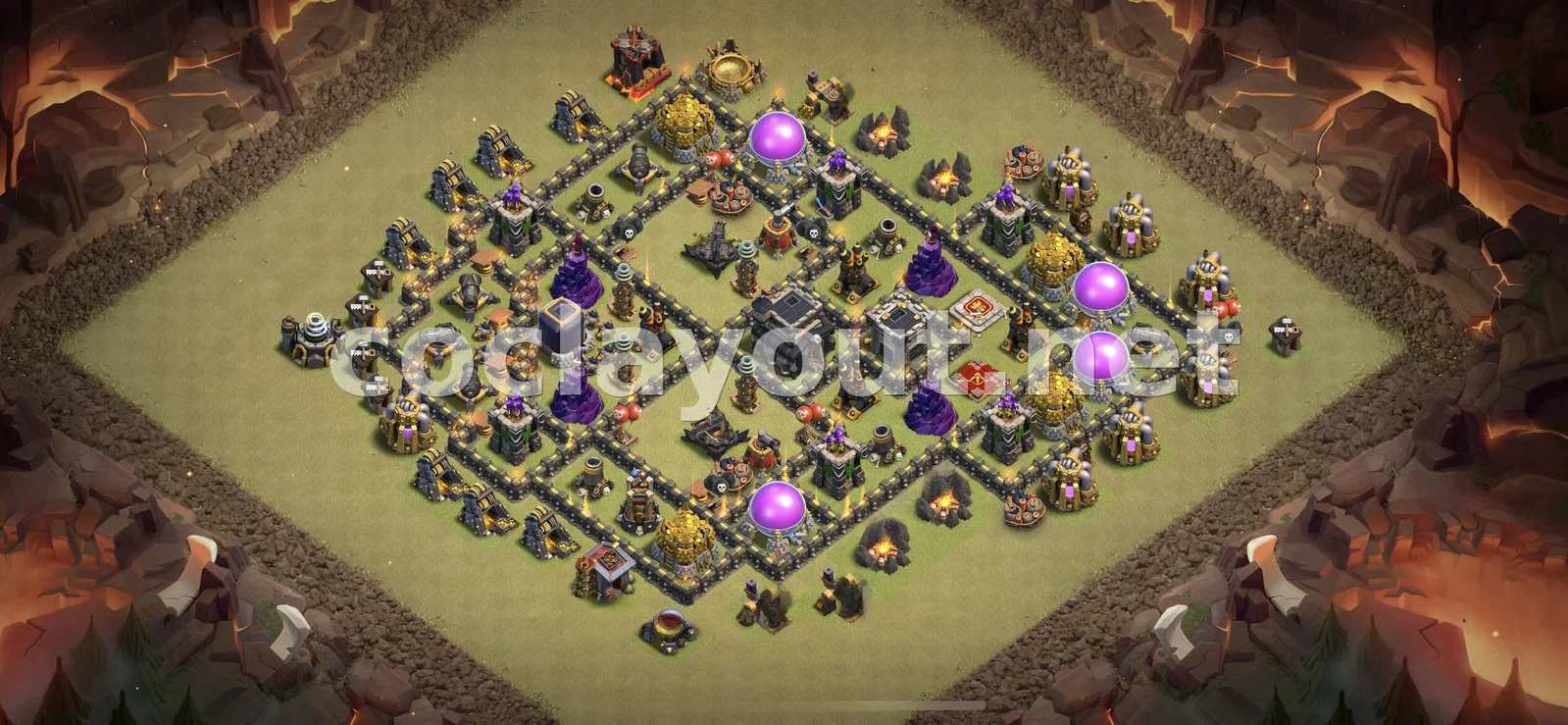 أفضل قاعدة حرب TH9 للانتصار في العشائر – معاينة تصميم TH9