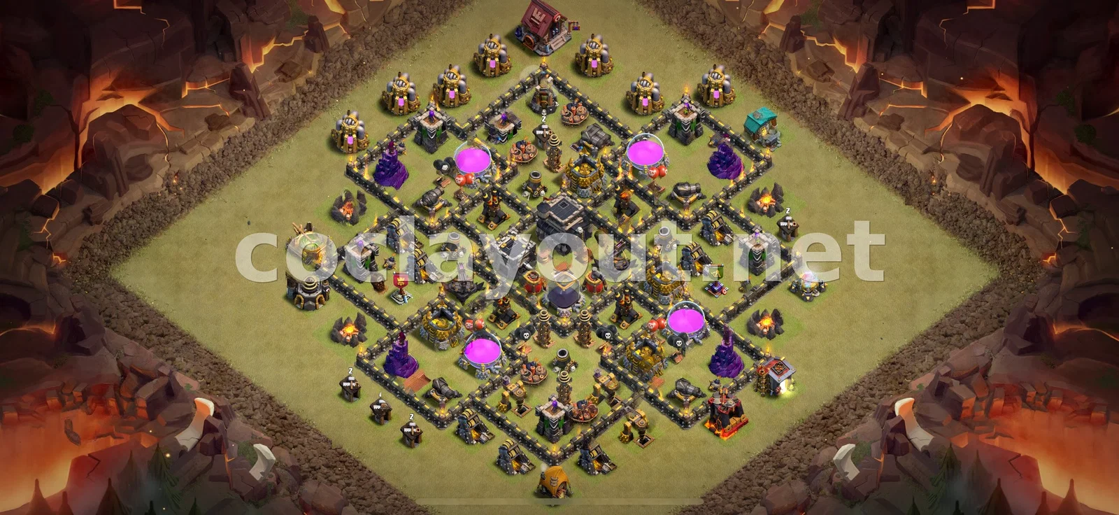 تصميم قاعدة حرب TH9 احترافي للدفاع في حرب العشائر – معاينة تصميم TH9