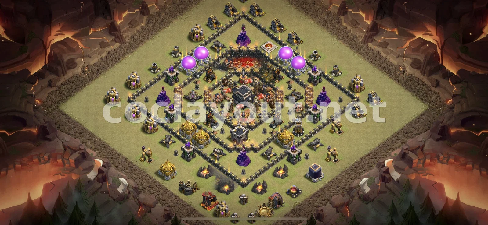 تصميم قاعدة حرب TH9 فريد لحماية مركز القرية – معاينة تصميم TH9