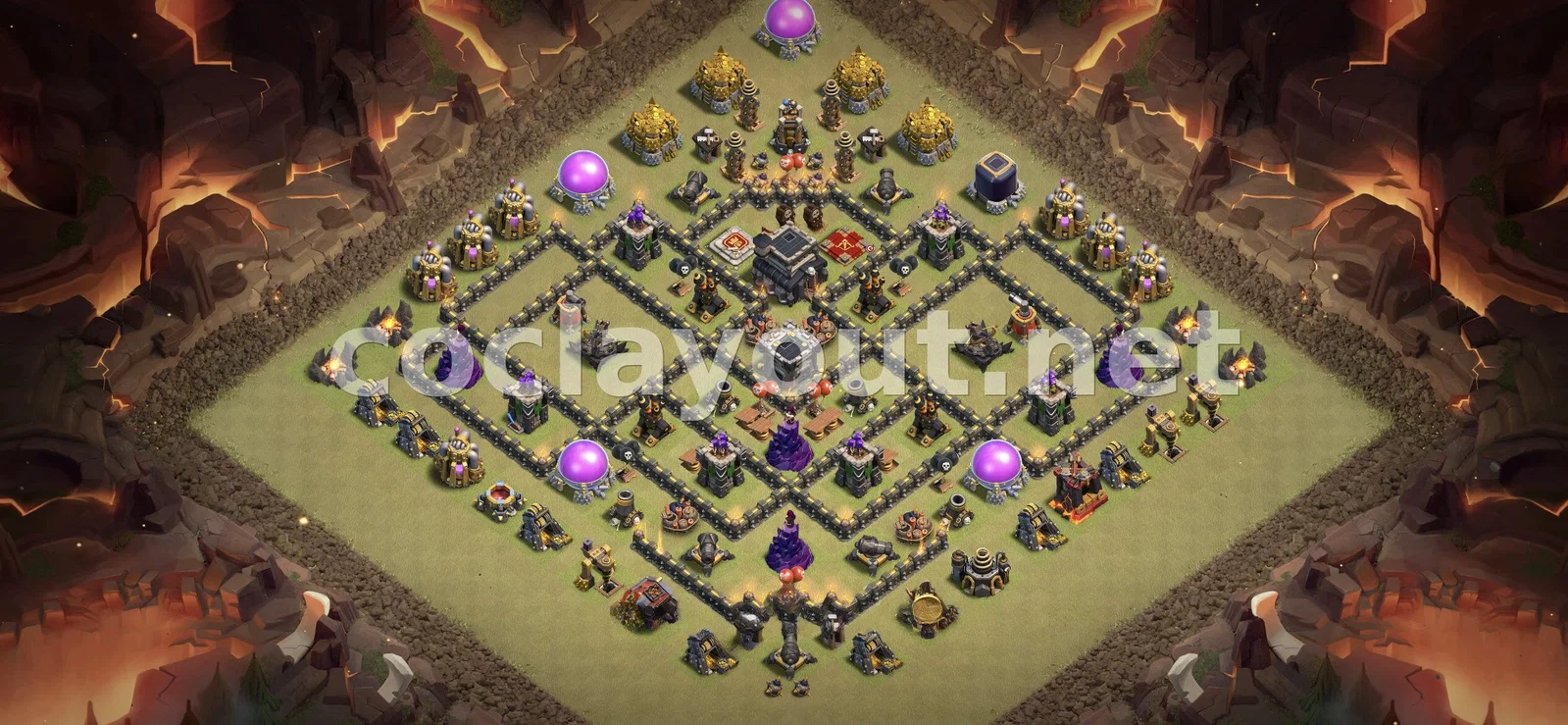 أفضل قاعدة حرب TH9 لحماية مركز القرية – معاينة تصميم TH9