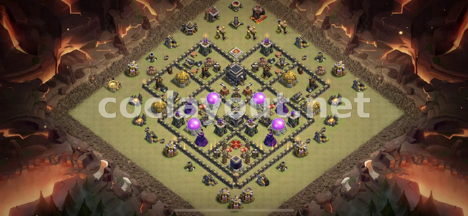 أفضل قاعدة حرب TH9 لحرب العشائر – معاينة تصميم TH9